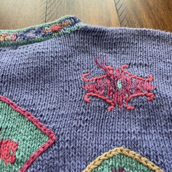 L.L.Bean Sweater Womens Medium Purple Ramie Intarsia Floral Geometric Pullover - Picture 12 of 13